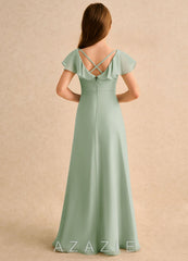 Azazie Nari Girls Formal Dusty Sage A-Line with Sleeves Chiffon Dress dusty_sage