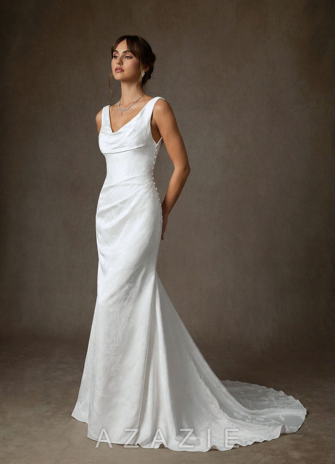 Azazie Hibiscus Diamond White Sheath Floral Jacquard Dress