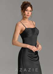 Azazie Nicki Black Sheath Corset Stretch Satin Dress black