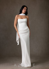 Azazie Samantha Diamond White Sheath Strapless Stretch Satin Dress