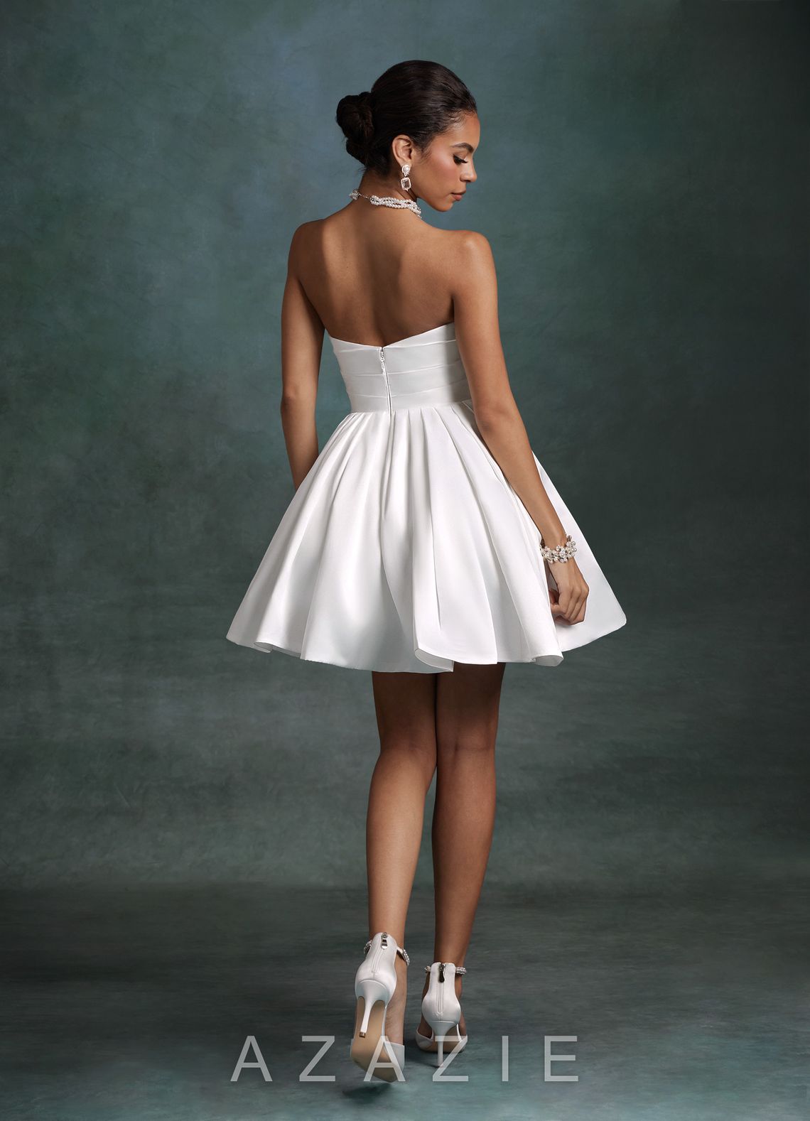 Azazie Daivey Diamond White Ball-Gown Strapless Matte Satin Dress diamond_white