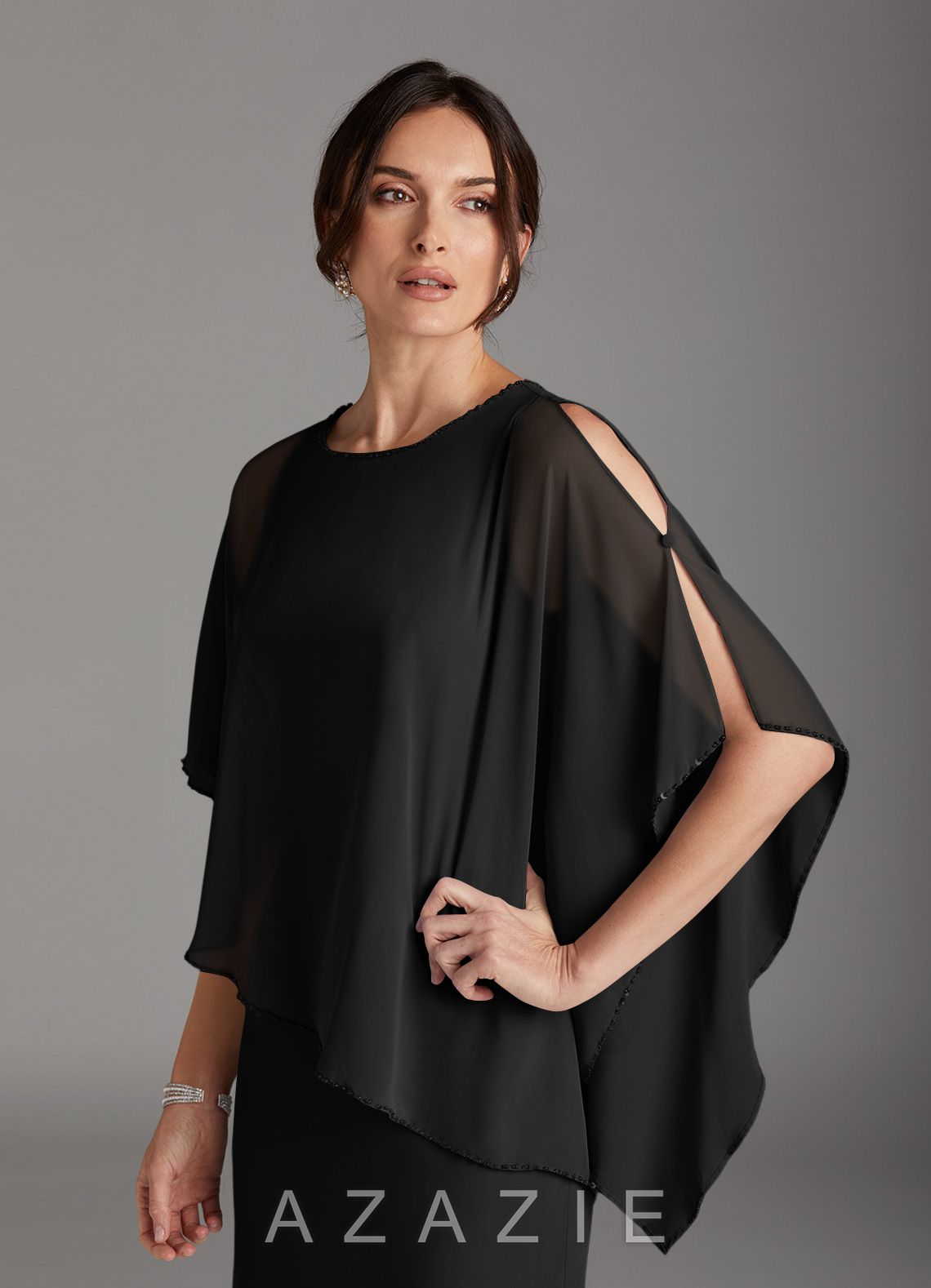 Azazie Sparrow Black Sheath Sequins Chiffon Dress black