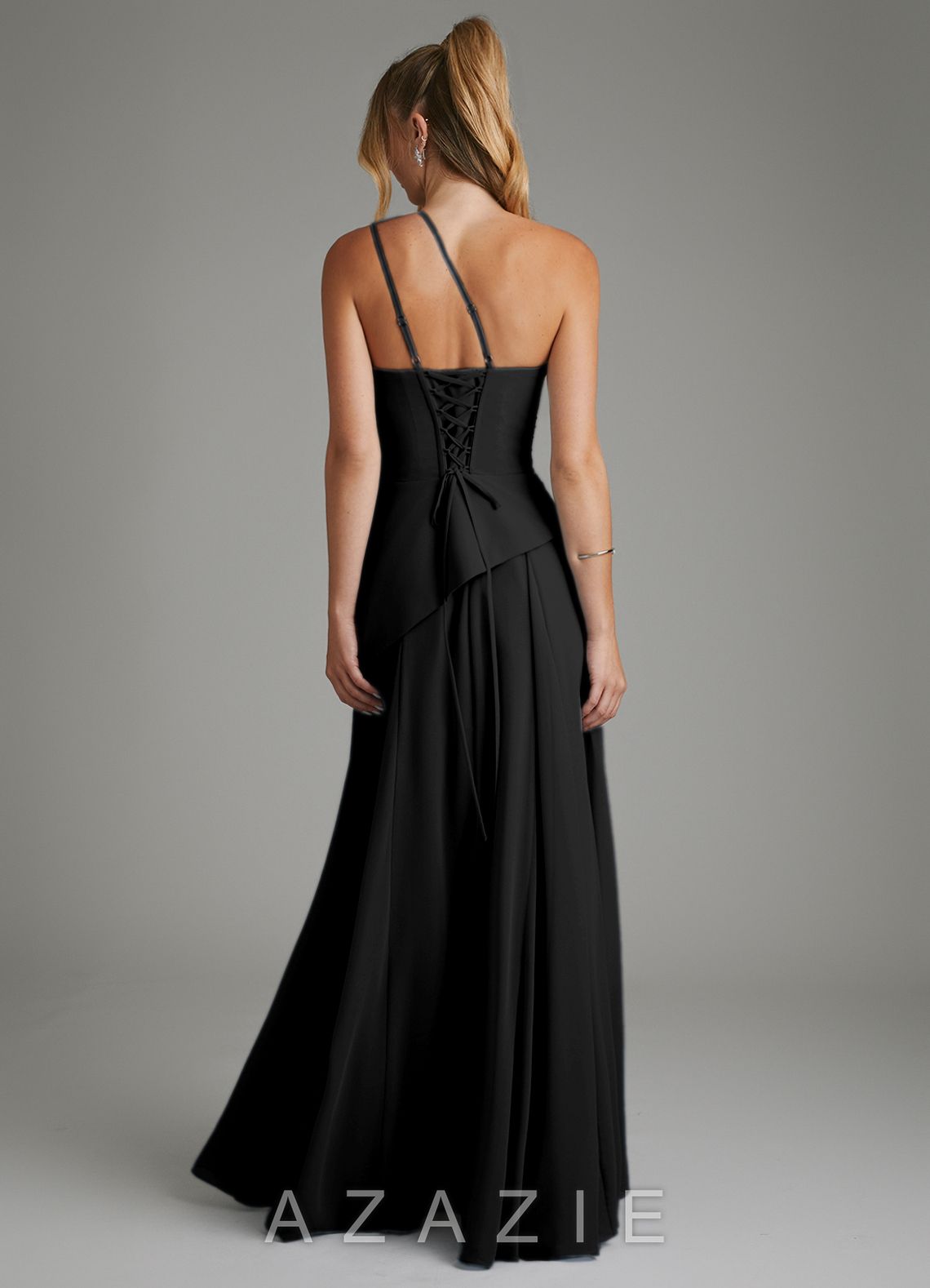 Azazie Holly Black A-Line Corset Chiffon Dress black