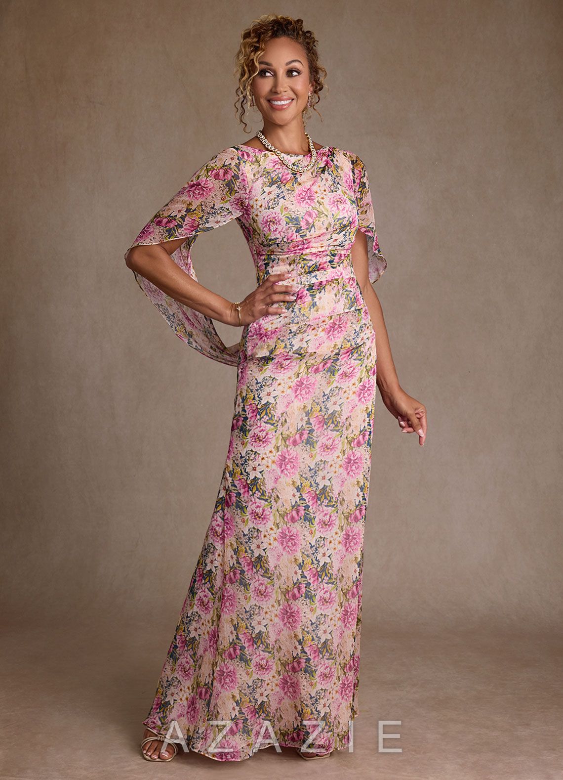 Azazie Belladonna Lavender Floral Mermaid Pleated Chiffon Dress lavender_floral
