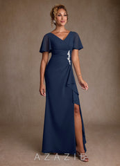 Azazie Suffolk Dark Navy A-Line Pleated Chiffon Dress