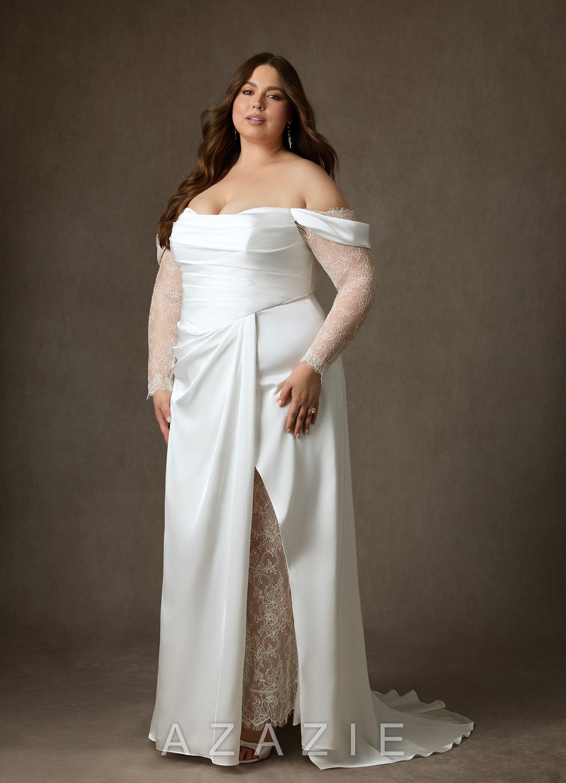 Azazie Alexa Diamond White A-Line Sweetheart Neckline Lace Dress