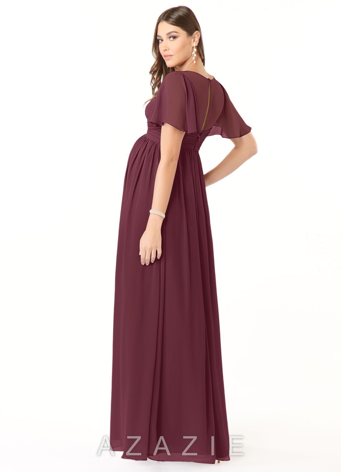 Azazie Verna A-Line V-Neck Ruched Chiffon Floor-Length Dress