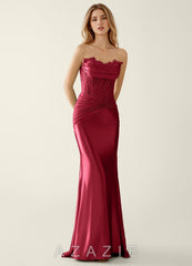 Sasha Burgundy Satin Wrap Corset Mermaid Prom Dress  burgundy
