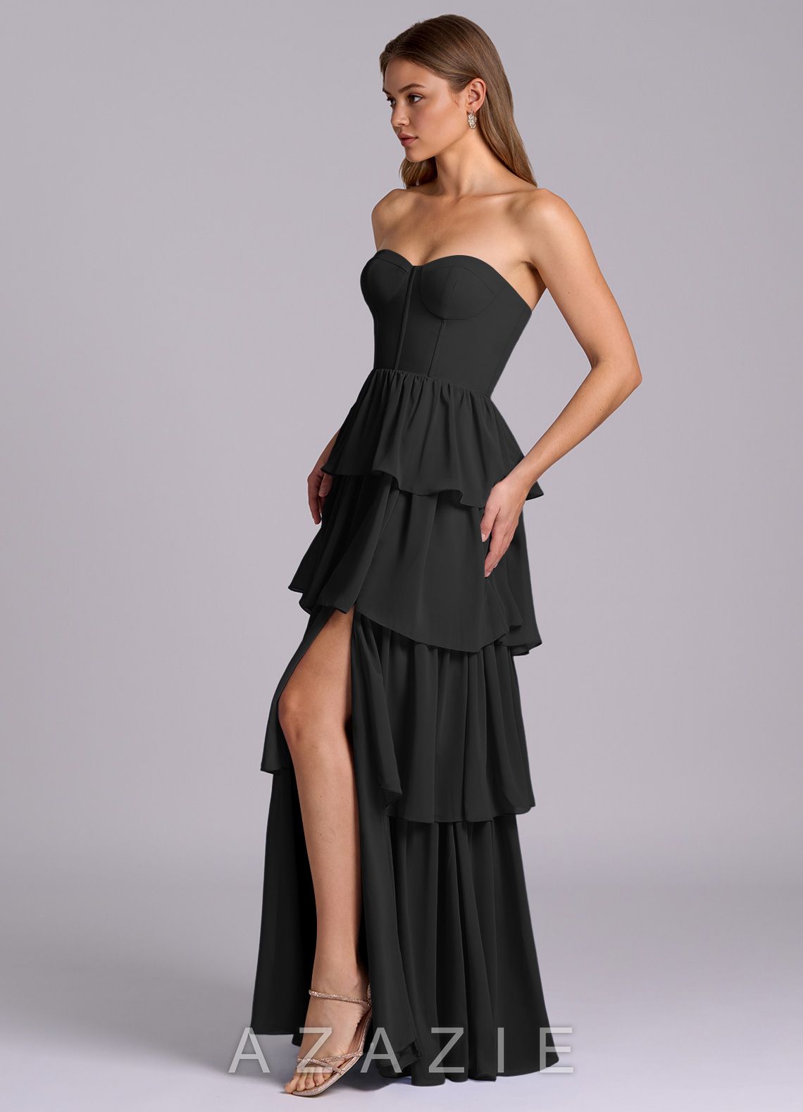 Azazie Faye Black A-Line Sweetheart Neckline Chiffon Dress black