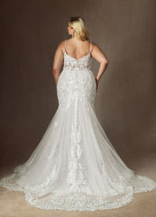 Azazie Camlynn Wedding Dress Diamond White Mermaid V-Neck Sequins Tulle Dress diamond_white