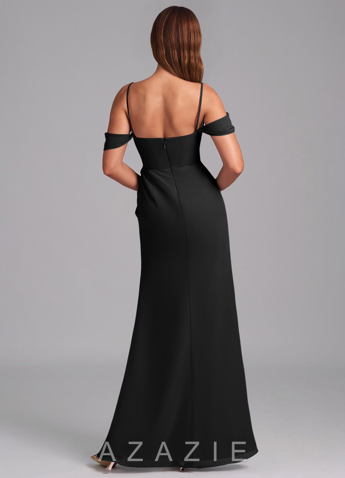 Azazie Johana Black Mermaid Off the Shoulder Chiffon Convertible Dress black