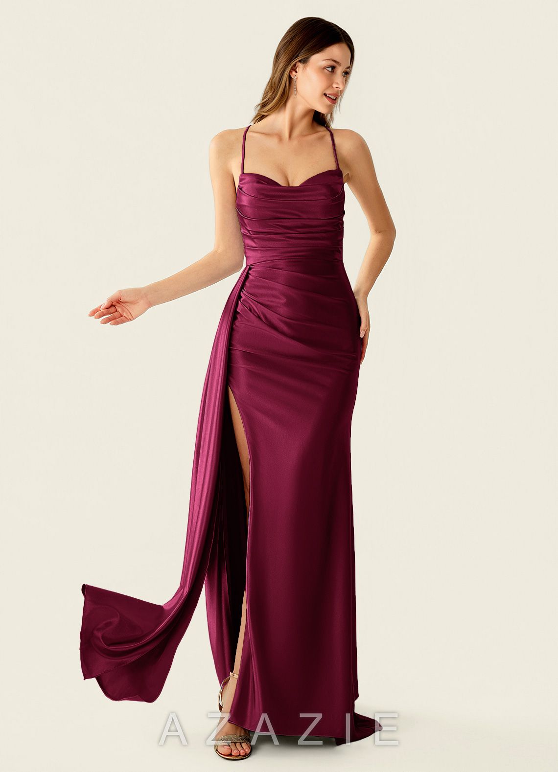 Drape Ankara Red Satin Prom Dress