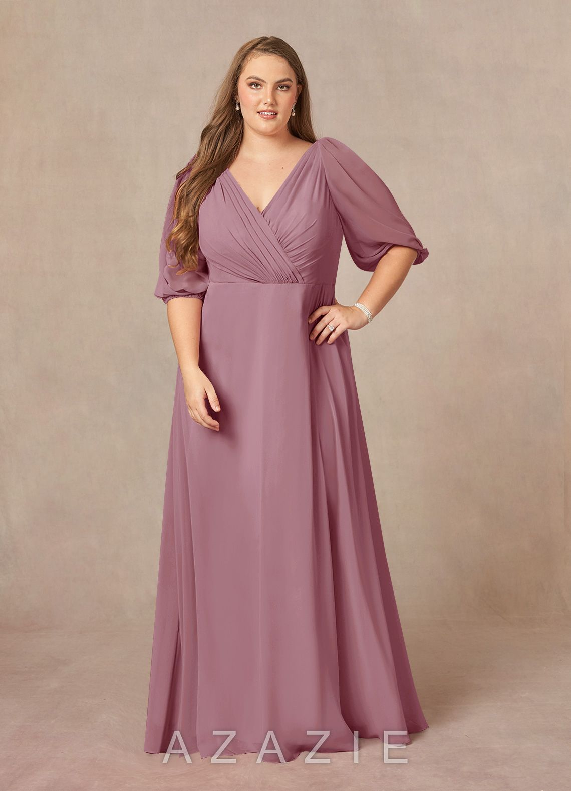 Azazie Bronwyn Vintage Mauve A-Line V-Neck Ruched Chiffon Dress vintage_mauve