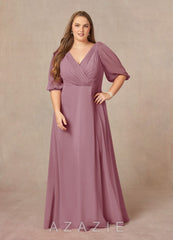 Azazie Bronwyn Vintage Mauve A-Line V-Neck Ruched Chiffon Dress vintage_mauve