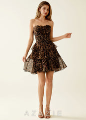 Clotilde Brown Leopard Ruffled A-line Corset Mini Dress