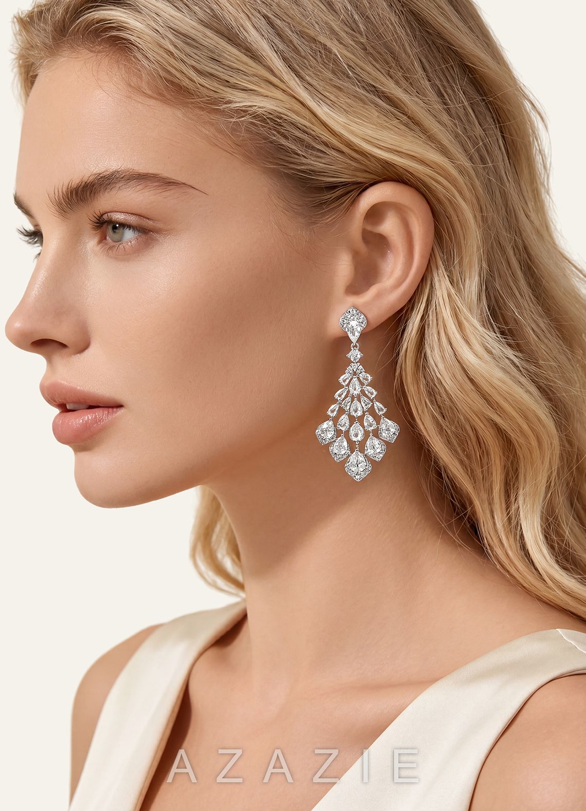 Teardrop CZ Chandelier Earrings  silver
