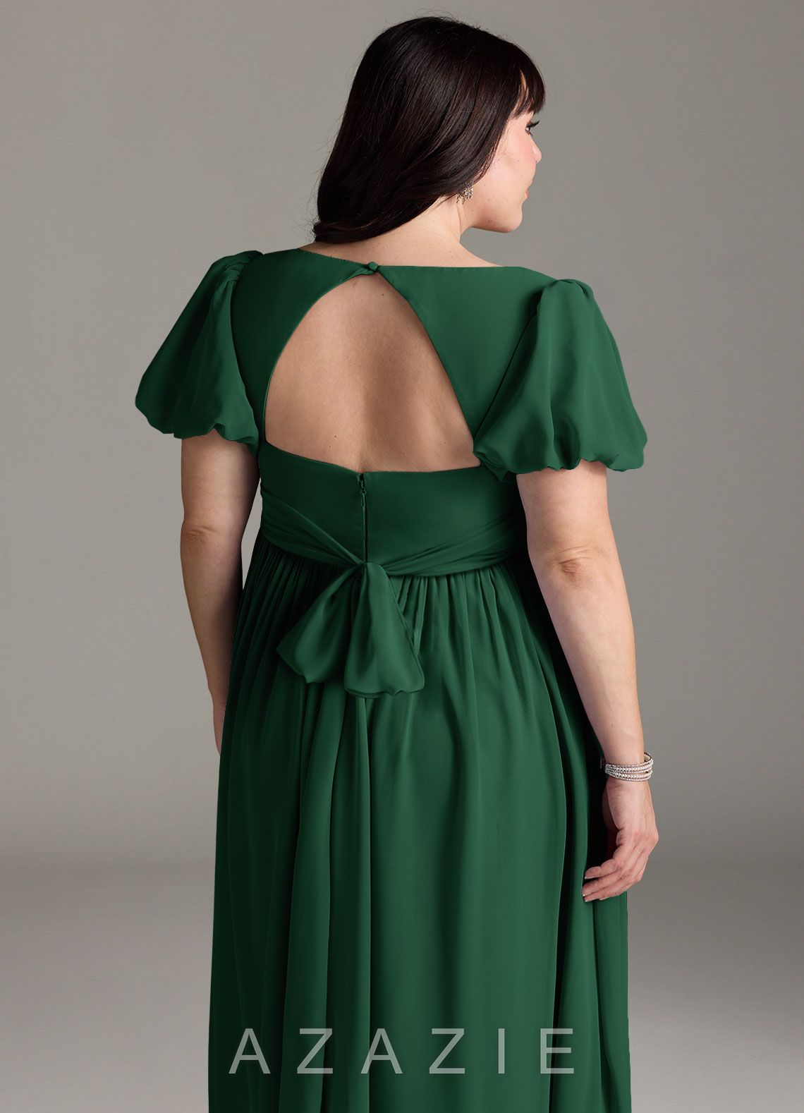 Azazie Madisynn Bow Chiffon Floor-Length Dress dark_green