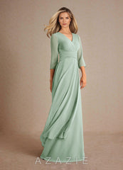 Azazie Mayfield Agave A-Line Pleated Chiffon Dress agave