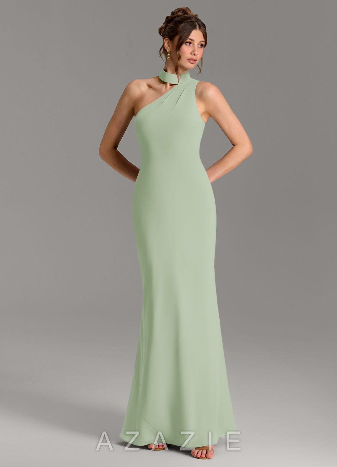 Azazie Seona Dusty Sage Mermaid One Shoulder Chiffon Dress dusty_sage
