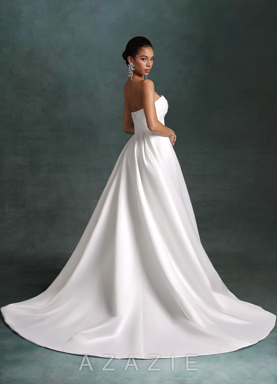 Azazie Francesca Diamond White A-Line Strapless Satin Dress diamond_white
