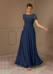 Azazie Adina Dark Navy A-Line Boatneck Sequins Chiffon Dress