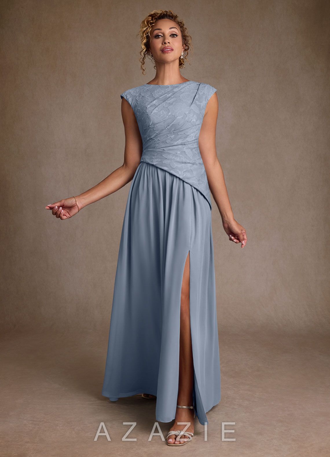 Azazie Kalleen Dusty Blue A-Line Pleated Chiffon Dress dusty_blue