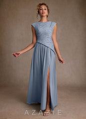 Azazie Kalleen Dusty Blue A-Line Pleated Chiffon Dress dusty_blue