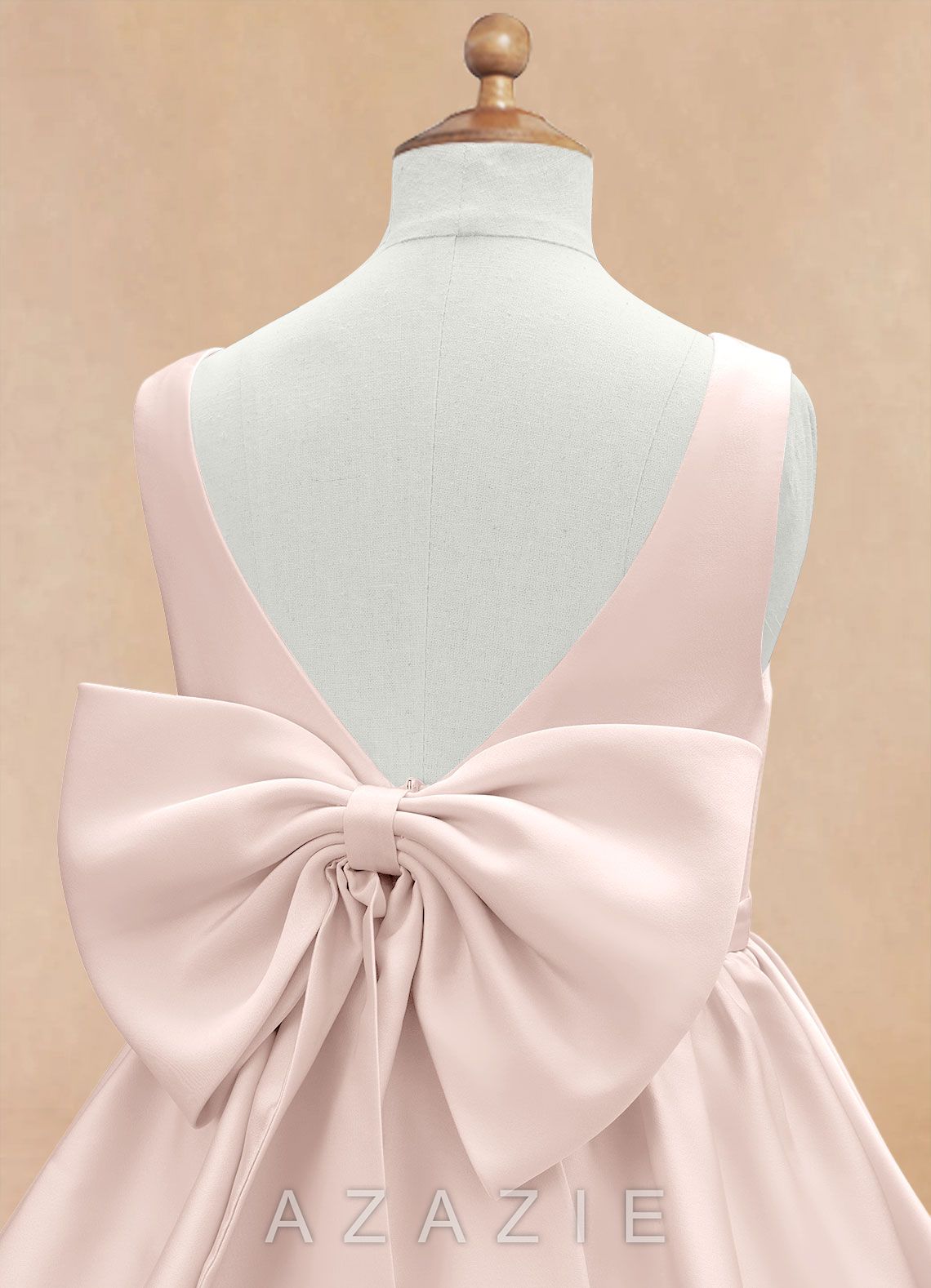 Azazie Margie Blushing Pink A-Line Bow Stretch Satin Dress blushing_pink
