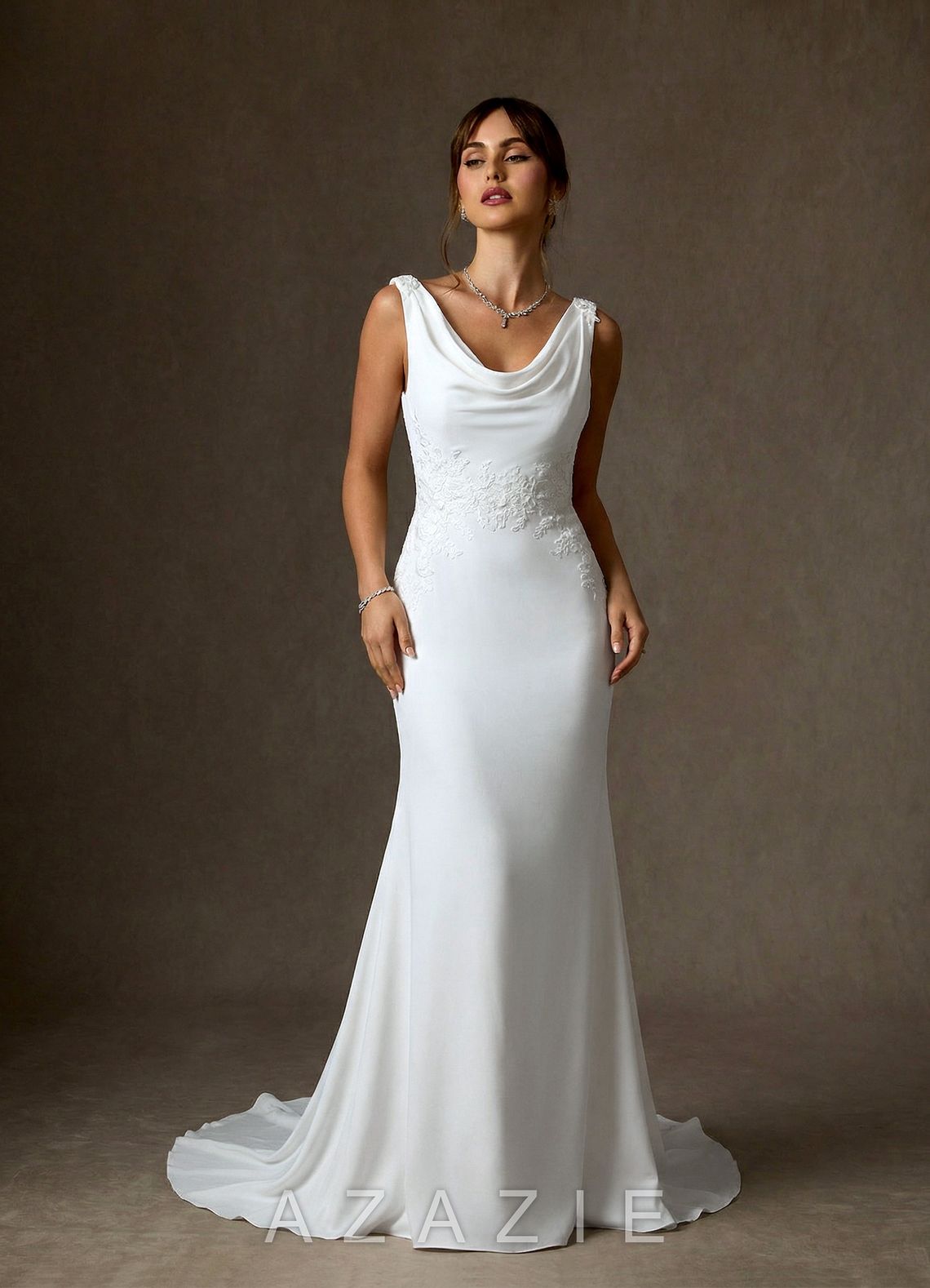 Azazie Maxine Diamond White Sheath Crepe Back Satin Dress diamond_white