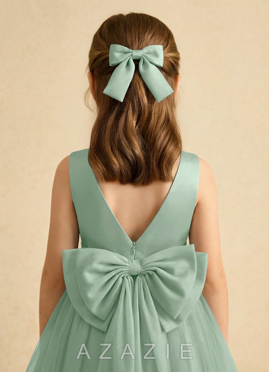 Girls Matte Satin Bow Hair Clip  agave