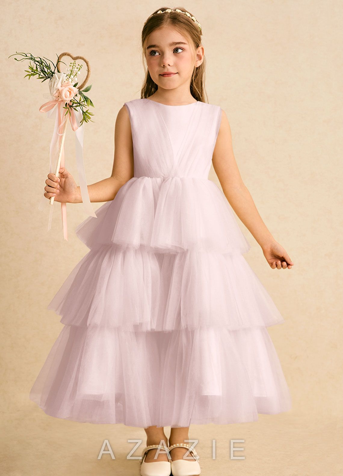 Azazie Marshmallow Blushing Pink Ball-Gown Bow Tulle Dress blushing_pink