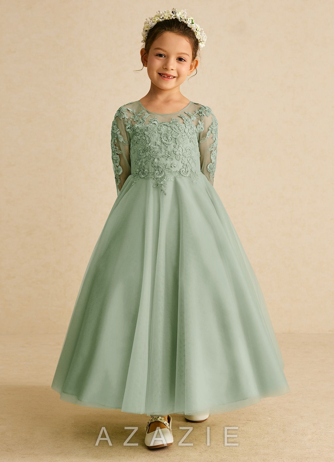 Azazie Precious Dusty Sage A-Line Lace Tulle Dress dusty_sage