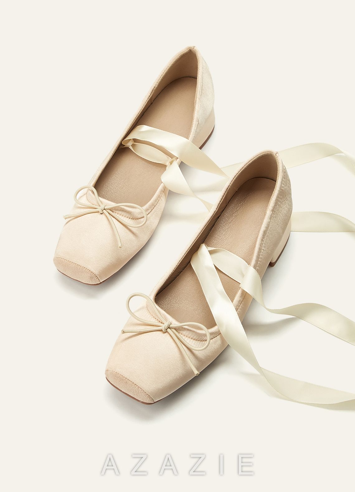 Ballet-Inspired Satin Mary Jane Heels with Detachable Ribbon & Chunky Block Heel  champagne