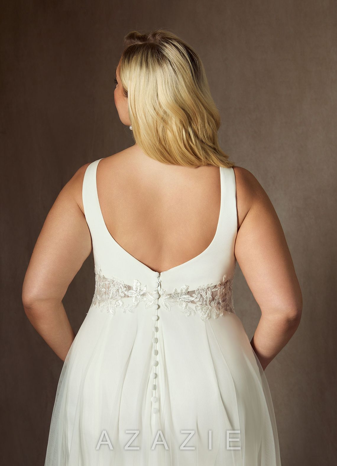 Azazie Ebony Wedding Dress Cream A-Line Sequins Crepe Back Satin Dress cream