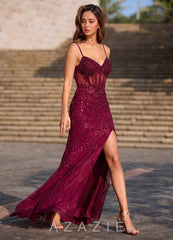 Dazzle Burgundy Sequin Corset Mermaid Dress