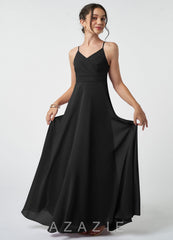 Azazie Avelina Junior Black A-Line Pleated Chiffon Dress
