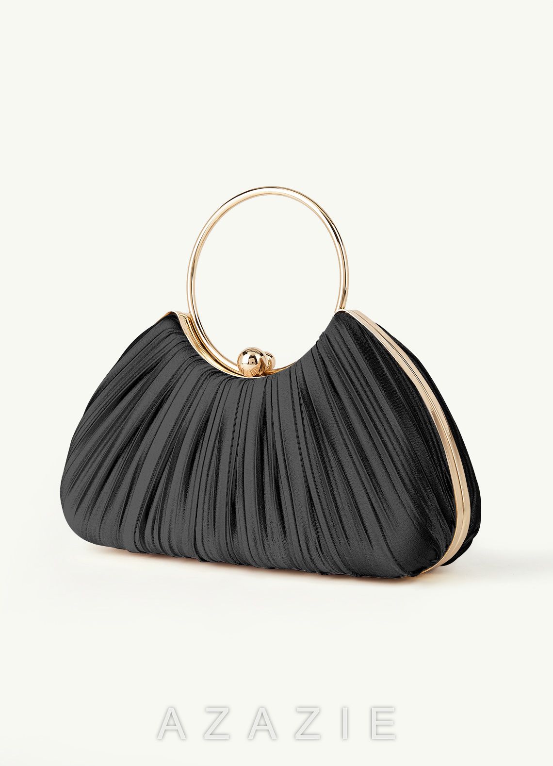 Matching Color Metallic Satin Pleated Handbag  black