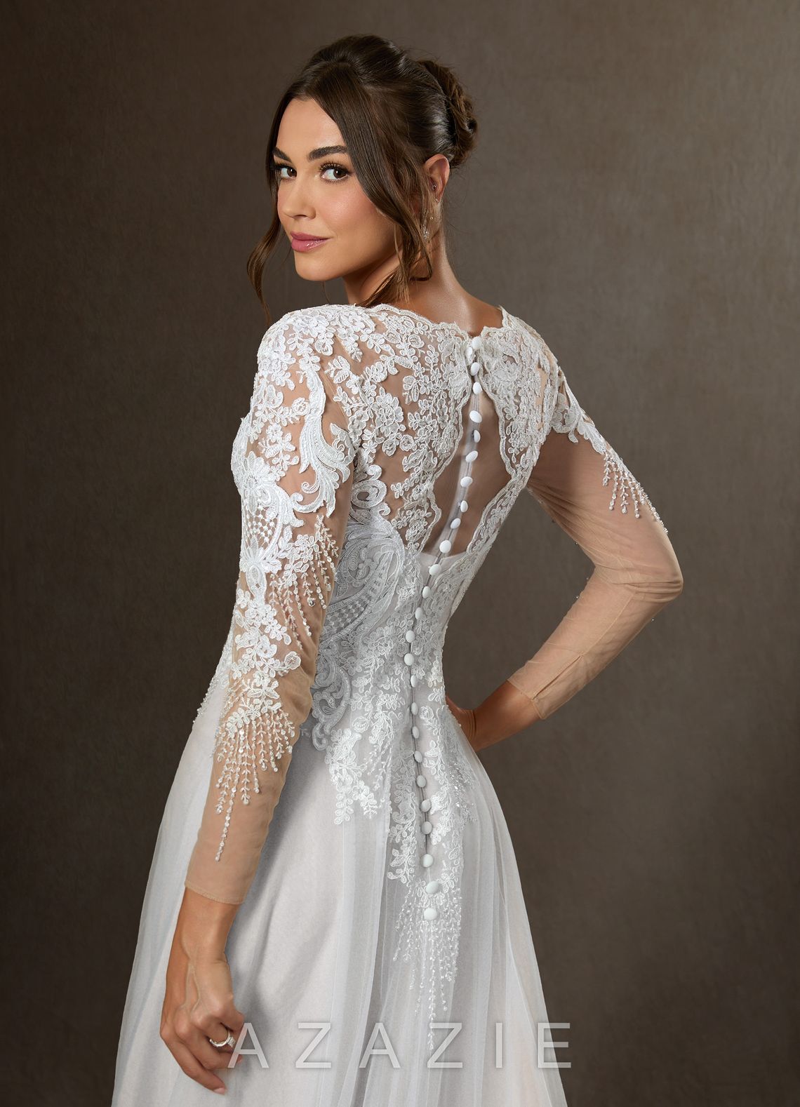 Azazie Essy Wedding Dress Diamond White A-Line V-Neck Sequins Tulle Dress diamond_white