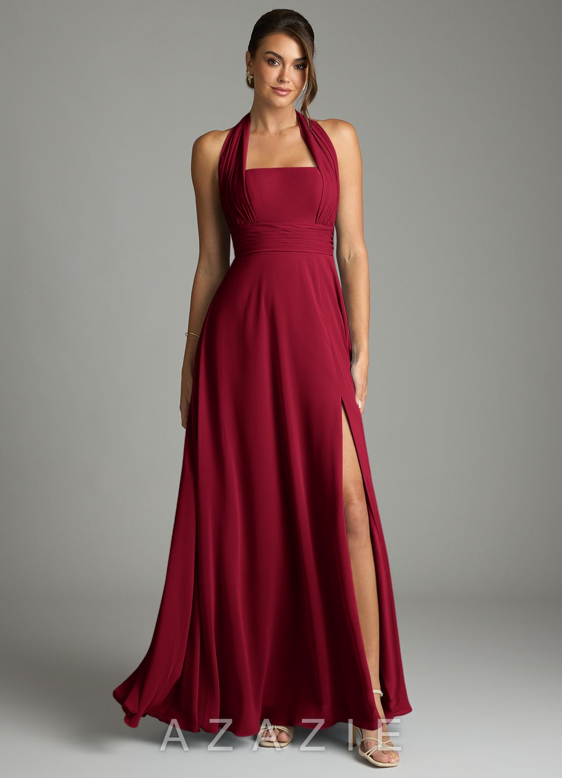 Azazie Tamira Burgundy A-Line Pleated Chiffon Convertible Dress