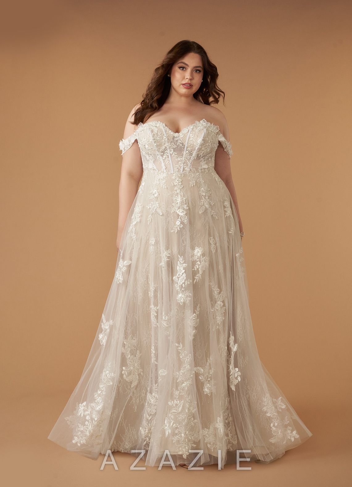 Azazie Florentina Wedding Dress Diamond White Nude A-Line Sweetheart Sequins Tul