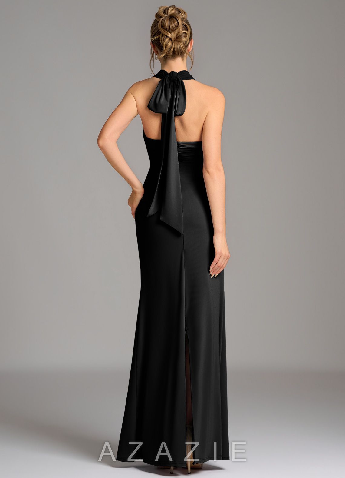 Azazie Valentina Black Mermaid Pleated Premium Stretch Jersey Dress black