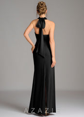Azazie Valentina Black Mermaid Pleated Premium Stretch Jersey Dress black