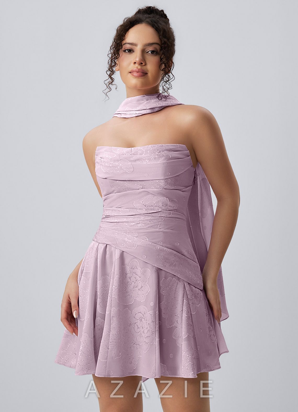 Iphigenie Frosted Lilac Strapless Jacquard Lace-Up Skater Mini Dress