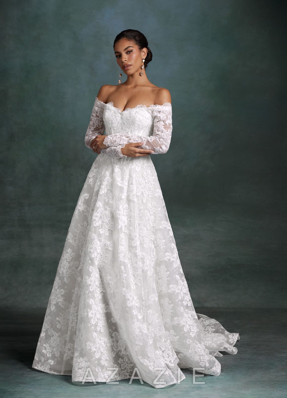 Azazie Skylar Diamond White A-Line Sweetheart Neckline Lace Dress diamond_white