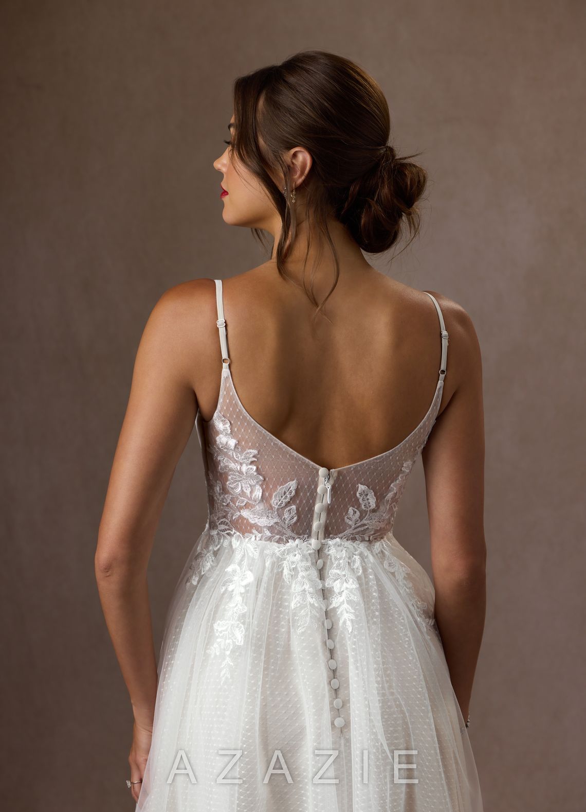 Azazie Liana Wedding Dress Diamond White A-Line V-Neck Sequins Tulle Dress diamond_white