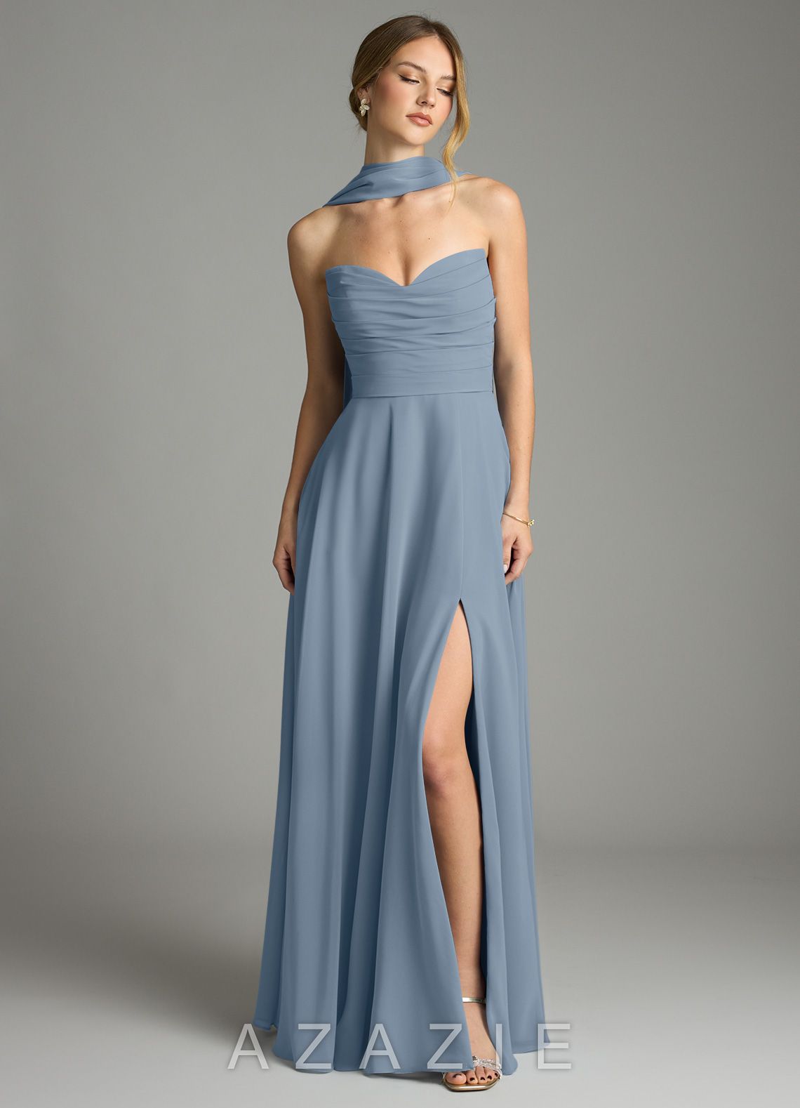 Azazie Ayla Dusty Blue A-Line Sweetheart Neckline Chiffon Dress dusty_blue