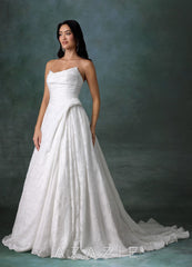 Azazie Ariana Diamond White Ball-Gown Strapless Floral Burnout Dress