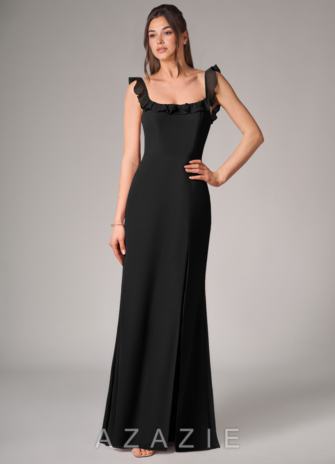 Azazie Callie Black Mermaid Side Slit Chiffon Convertible Dress black