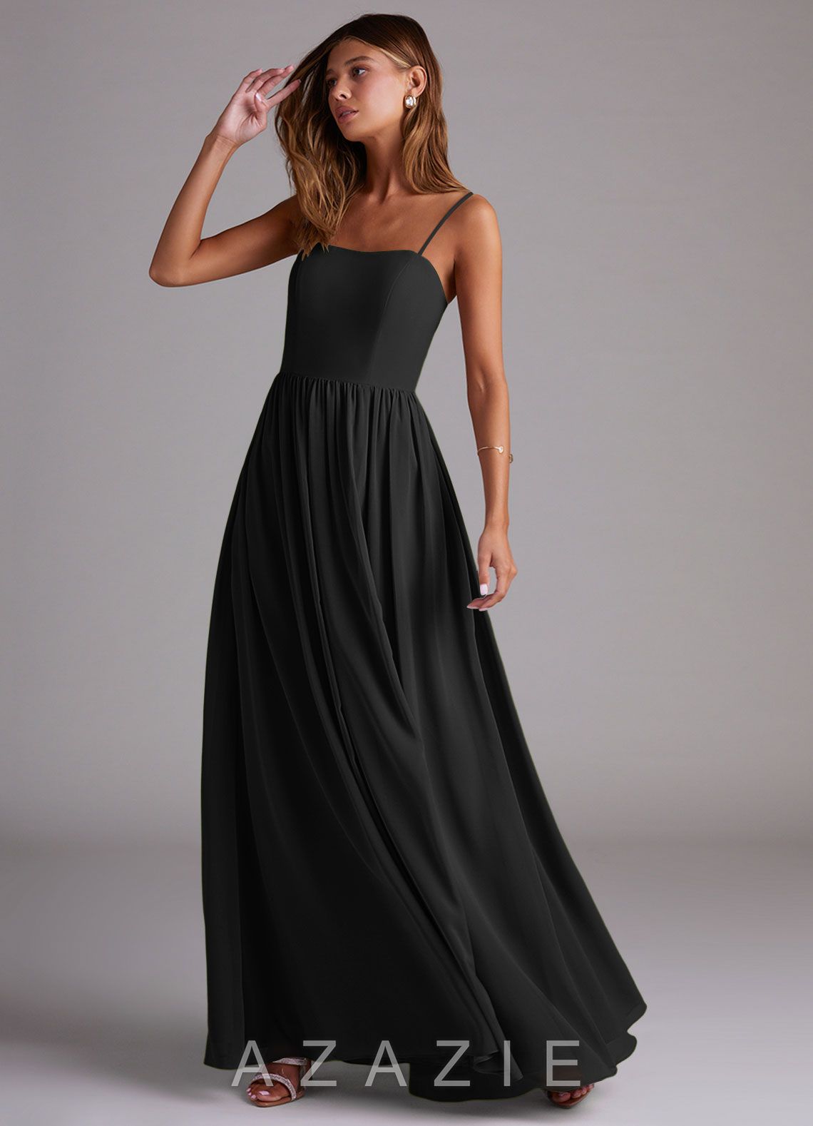Azazie Calianna Black A-Line Off the Shoulder Chiffon Convertible Dress black