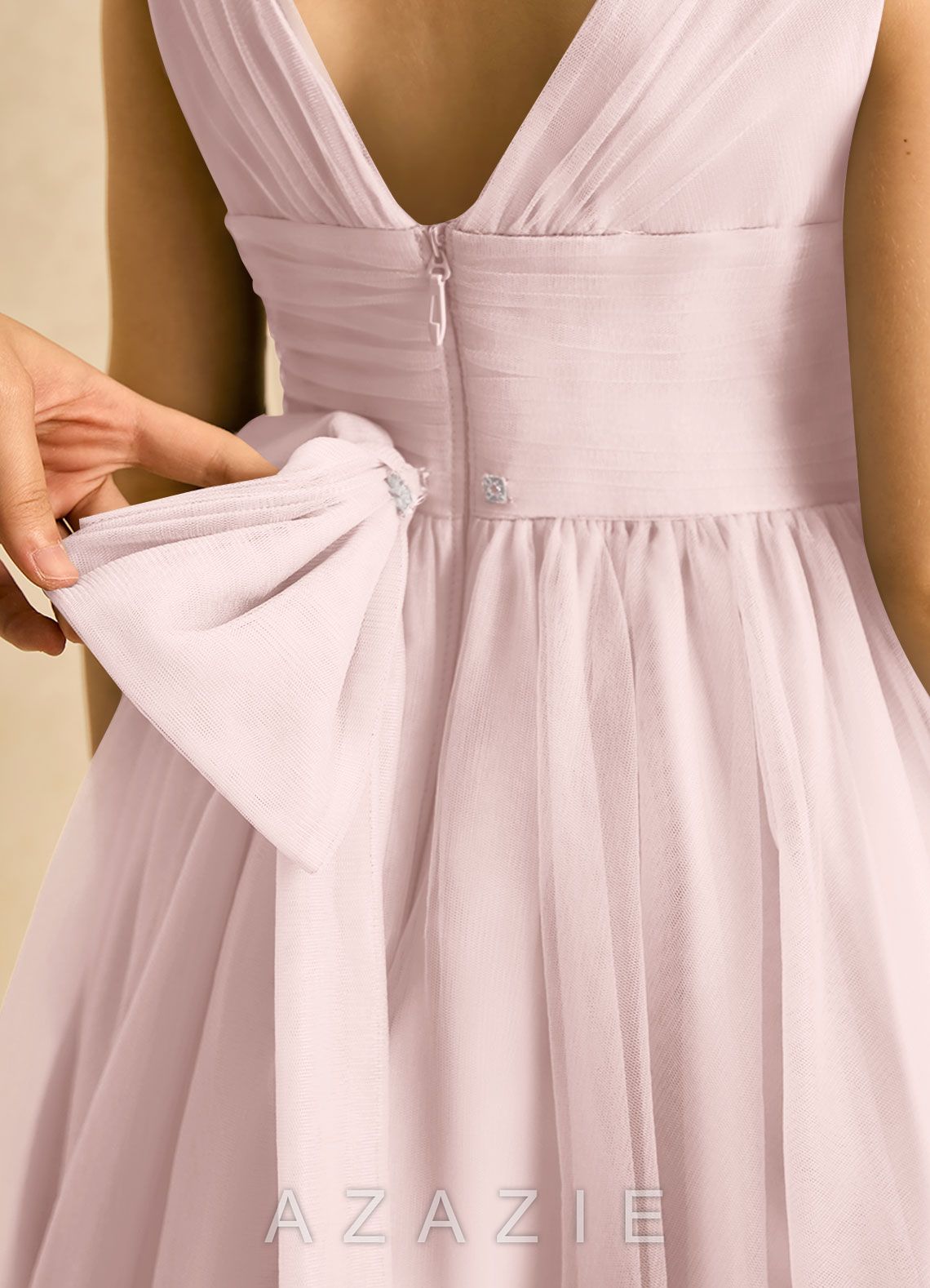Azazie Macaron Blushing Pink A-Line Pleated Tulle Dress blushing_pink